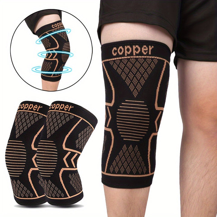 2pcs Copper Compression Knee Sleeves For Sports - High Elastic Non-slip, Breathable Knit, Supportive & Elastic, Suitable For Outdoor Sports, Running, Fitness, Various Ball Games, Basketball & Athletic Injury Prevention, Very