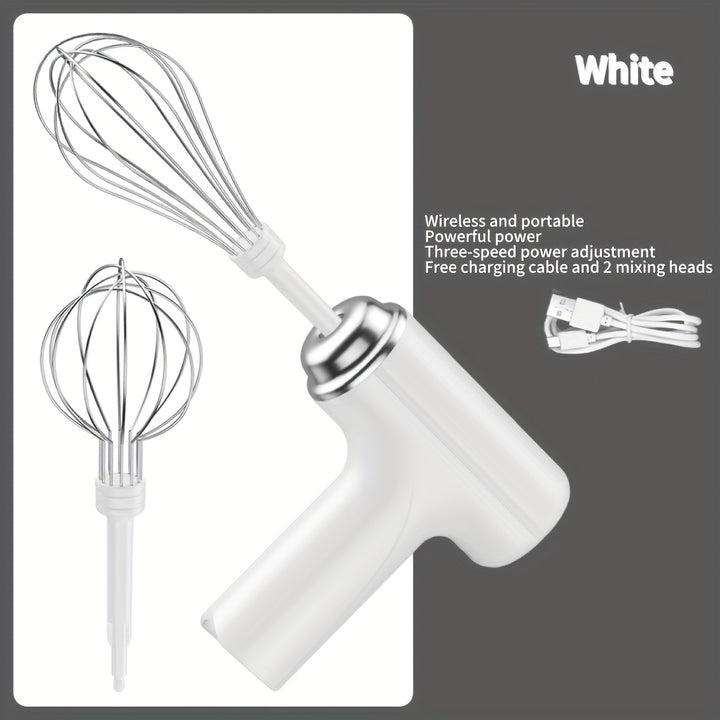 1pc HOTU Handheld Electric Eggbeater & Whisk - USB Rechargeable, Cordless, Portable, Lightweight, Easy-to-Use Hand Mixer for Baking Cakes, Cookies, Muffins - Ideal for Home Bakers & Professionals