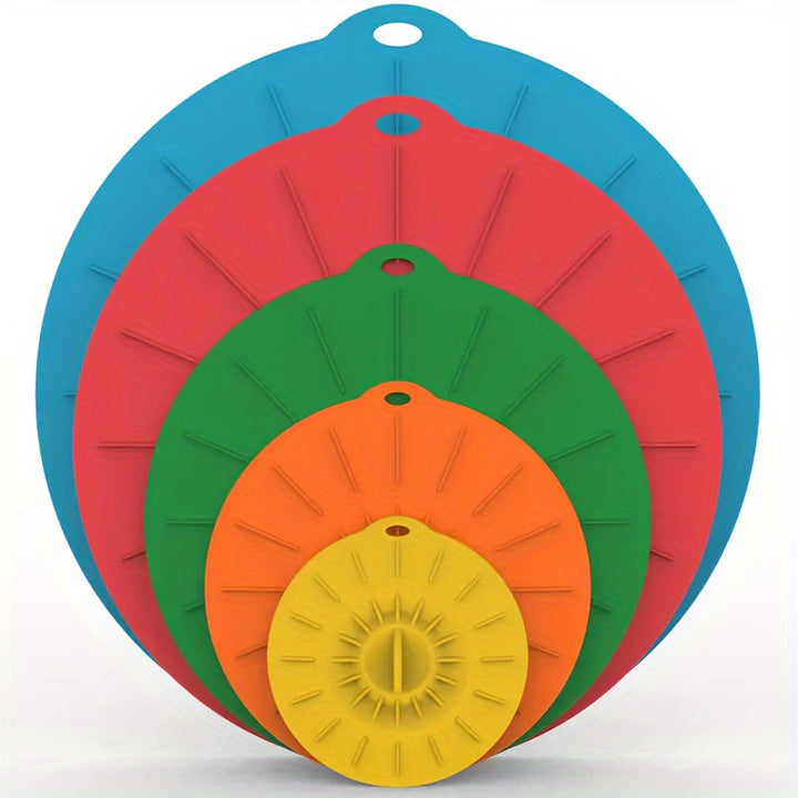 [Heat Resistant Silicone Covers] 5pcs Heat Resistant Silicone Microwave Covers - Reusable Suction Lids for Bowls, Cups, Plates, Pots & Pans - Oven, Fridge & Freezer Safe, Dishwasher Safe, Easy to Clean - Fits Various Sizes (4