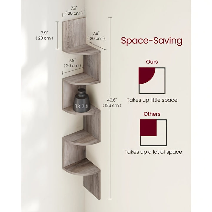 Organisateur d'étagère d'angle mural à 5 niveaux - Étagère de rangement flottante à design radial - pour chambre, salle de bain, salon et bureau à domicile