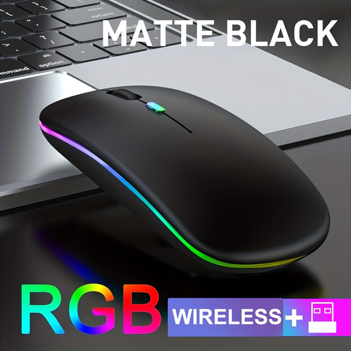 Ultra-Slim RGB Wireless Keyboard & Mouse Set - Portable, Rechargeable Wireless Combo for iPad, for iPhone, for SamSung Tablets, for Android Smartphones & Windows Devices