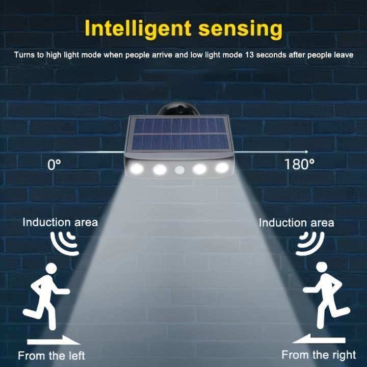 LED Solar Outdoor Lights - 1pc, Motion Sensor, 4 LED Security Lights with 3 Modes, Built-in 18650 Lithium Battery for Garden Wall Night Work
