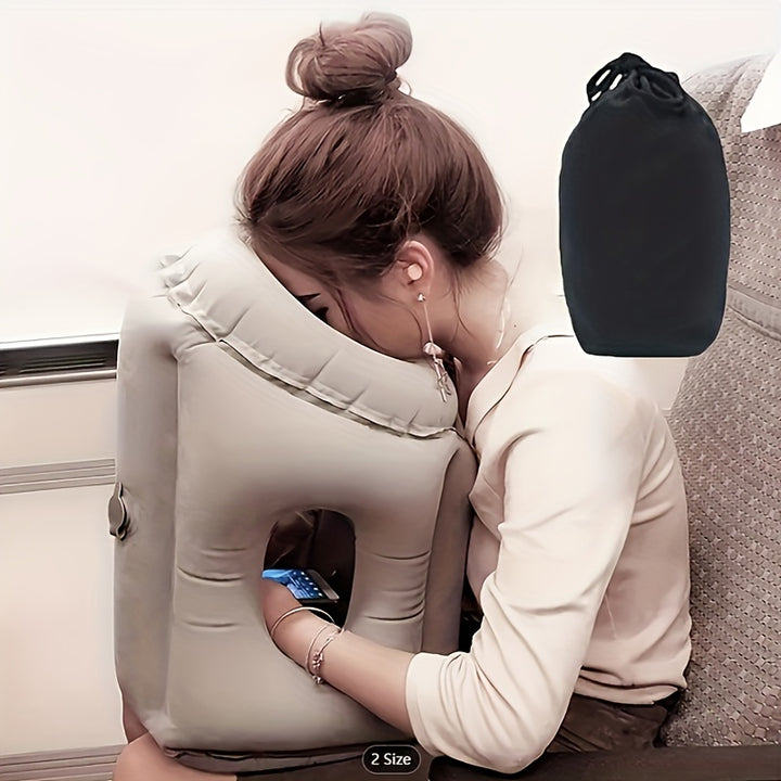 Lightweight Stain Resistant 1pc Inflatable Travel Air Pillow - S Size, Medium Soft Firmness, Whole Body Support Neck Pillow - Machine Washable, Portable Drawstring Bag for Airplane, Car, Bus, Office