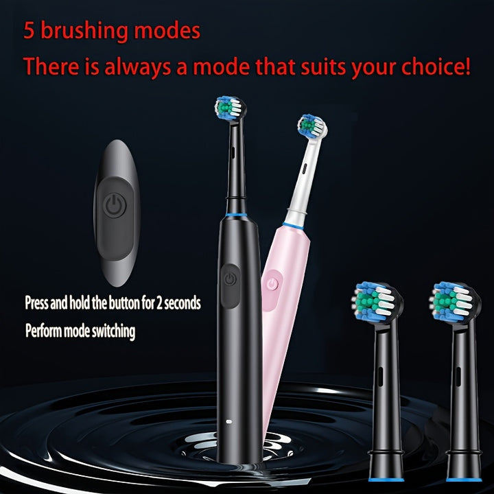 5 Modes Of Electric Toothbrush, 8-head Electric Toothbrush With Rotatable Soft Bristles - Quick Cleaning, USB Charging, Intelligent Timing Function, Including Travel Box - Perfect Gift For Both Men And Women, Black/pink/white