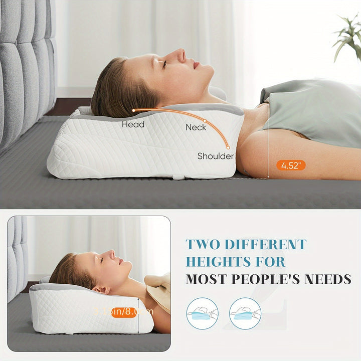 Ergonomic Cervical Neck Support Pillow, Designed with Contours, Made of Memory Foam for Orthopedic Support