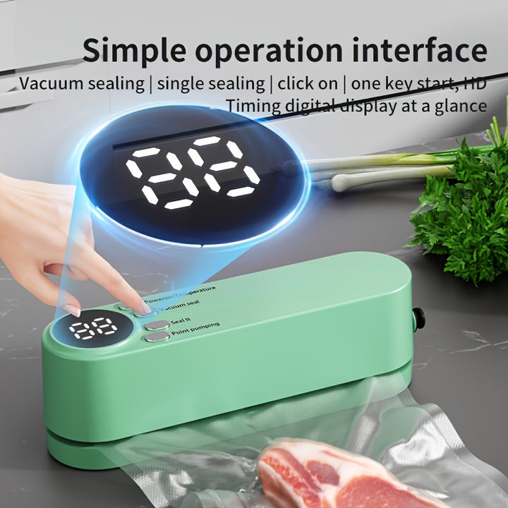 Portable USB Rechargeable Vacuum Sealer with Quick Seal, Airtight Bags & Pump - Space-Saving Design for Food Preservation of Snacks, Meat, Fruits & Vegetables