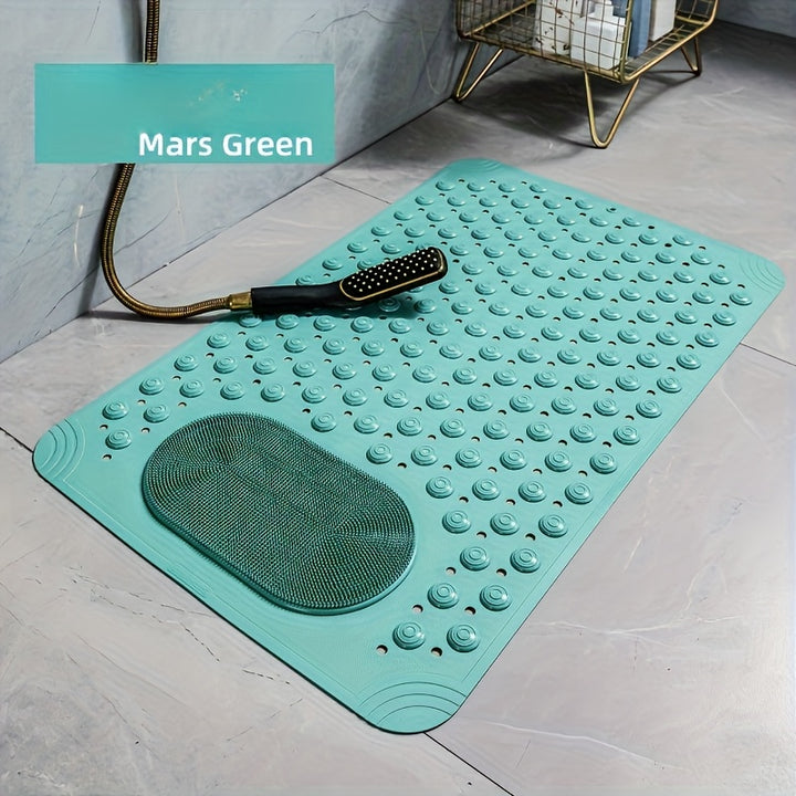 Light Blue Textured Anti-Slip Bath Mat with Drainage Holes - PVC Shower Stall Mat for Home Bathroom, Circular Pattern Design, 0.8cm Thick, 2600g/㎡, Rectangular Shape, Bathroom Accessories