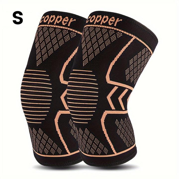 2pcs Copper Compression Knee Sleeves For Sports - High Elastic Non-slip, Breathable Knit, Supportive & Elastic, Suitable For Outdoor Sports, Running, Fitness, Various Ball Games, Basketball & Athletic Injury Prevention, Very