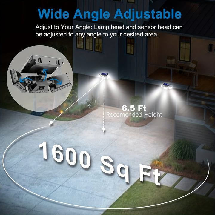 210LED Solar-Powered Street Light, Triple Head Rotatable Double Row Sensor Light with 3 Lighting Modes, Waterproof and Sunproof, Ideal for Outdoor Gardens, Courtyards, Streets, and Walkways