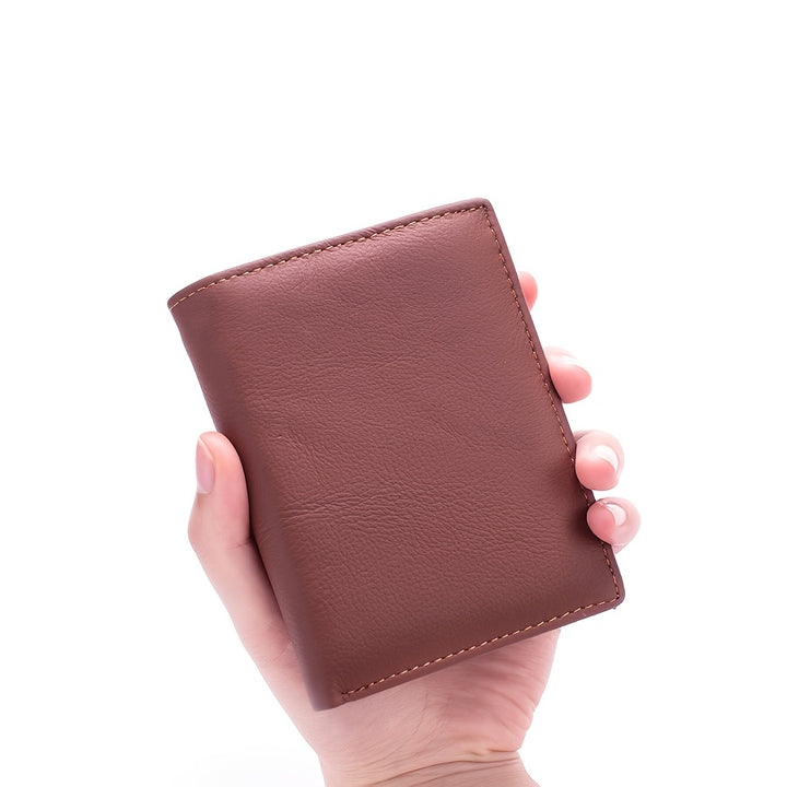 1pc Men's Genuine Leather Wallet, Retro Thin Vertical Short ID Credit Card Holder