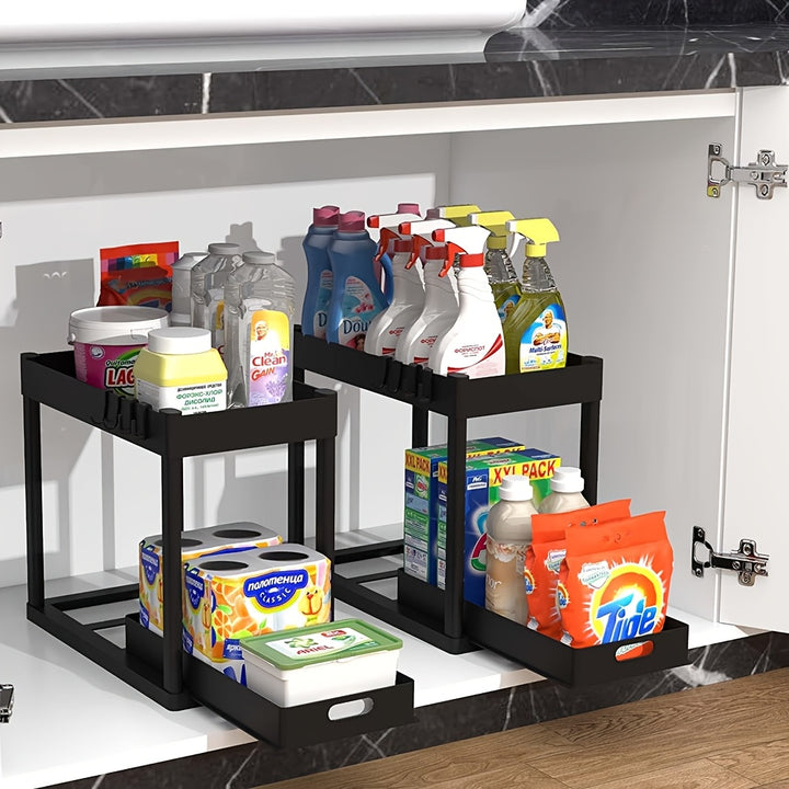 Under Sink Organizer 2 Pack, Bathroom Cabinet Organizer, 2 Tier Sliding Cabinet Basket Organizer Drawer, Multi-Purpose Bath Collection Baskets