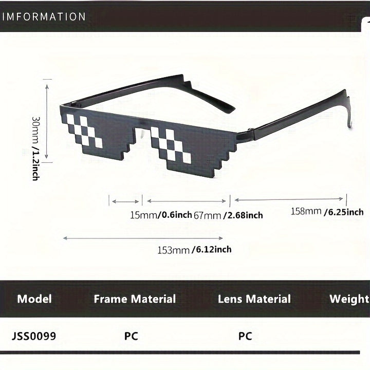 Funky Mosaic Pixel Glasses - Unique Anime-Inspired Party & Wedding Eyewear, Rimless Design with PC Lenses