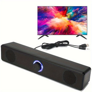 SENBOWE Kompakte Soundbar mit USB-Stromversorgung – 12,4-Zoll-Stereo-Desktop-Lautsprecher mit Lautstärkeregler, 3,5-mm-Audiostecker für Computer und Laptops, aktive Verstärkung, hochwertiger Klang, keine Batterie erforderlich