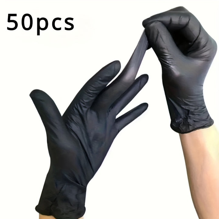 Large, Latex-Free, 50pcs Black Nitrile Disposable Gloves - Durable Household Cleaning Gloves with Textured Fingertips - Suitable for Kitchens, Tattoo, Hair Dyeing, Beauty Salons, Cleaning Supplies, and Household Gadgets