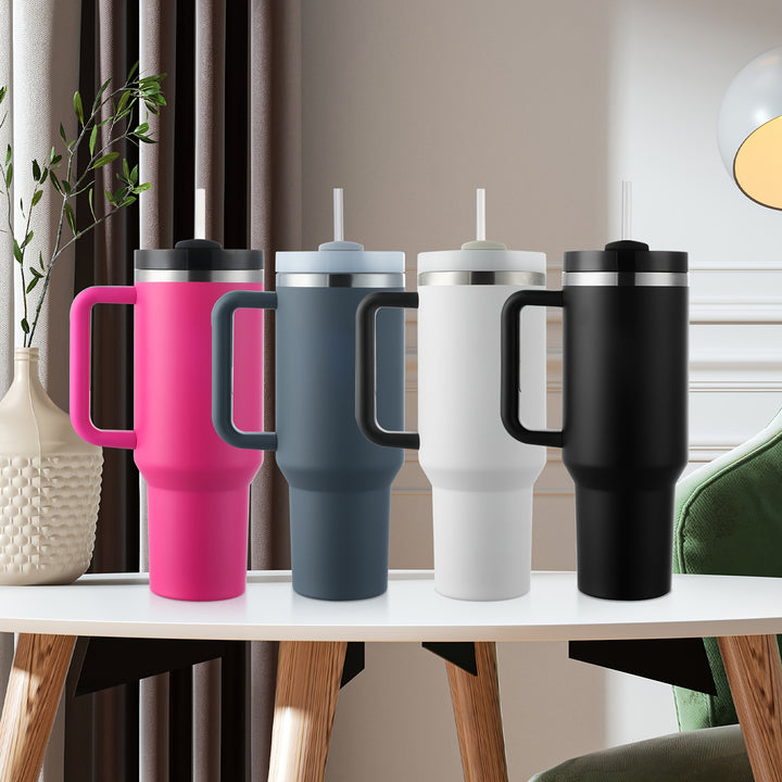 40oz Christmas-Gift Stainless Steel Tumbler with Handle & Straw Lid - Leak-Proof, Insulated Travel Mug for Hot And Cold Beverages, Keeps Drinks Cold for 24 Hours & Hot for 12 Hours