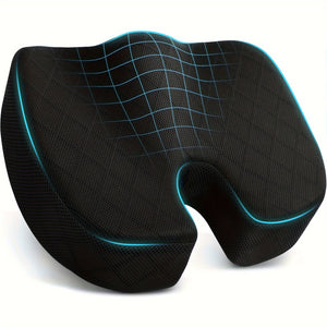 [Ergonomic Memory Foam Cushion] U-Shaped Ergonomic Memory Foam Seat Cushion, Non-Slip Bottom, Tailbone Support Pillow, 18