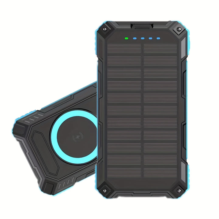 USB Tragbares Ladegerät Solar Power Bank für Handys, Camping Externe Backup-Batteriepack Dual 5V USB Port Ausgang, 2 LED Lichter Taschenlampe mit Zeiger