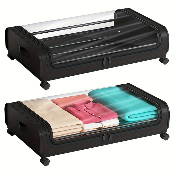 2pcs Under Bed Storage Organizer Metal Underbed Bins With Wheels And Lid Metal Underbed Storage Containers Under Bed Rolling Storage For Clothes, Bedding, Shoes, Blankets, Books, Toys, Baskets, Bins & Containers for Home Orga