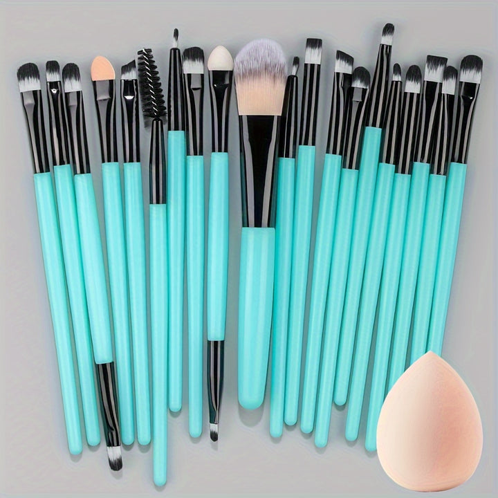 [20-Piece Luxe Makeup Brush Set] 20-Piece Hypoallergenic Makeup Brush Set with Nylon Bristles - Luxe Palm Brushes for Foundation, Blush, Eye Shadow, Eyebrow, & Lip, All Skin Types, ABS Rod - Professional & Beginner Kit, Trave