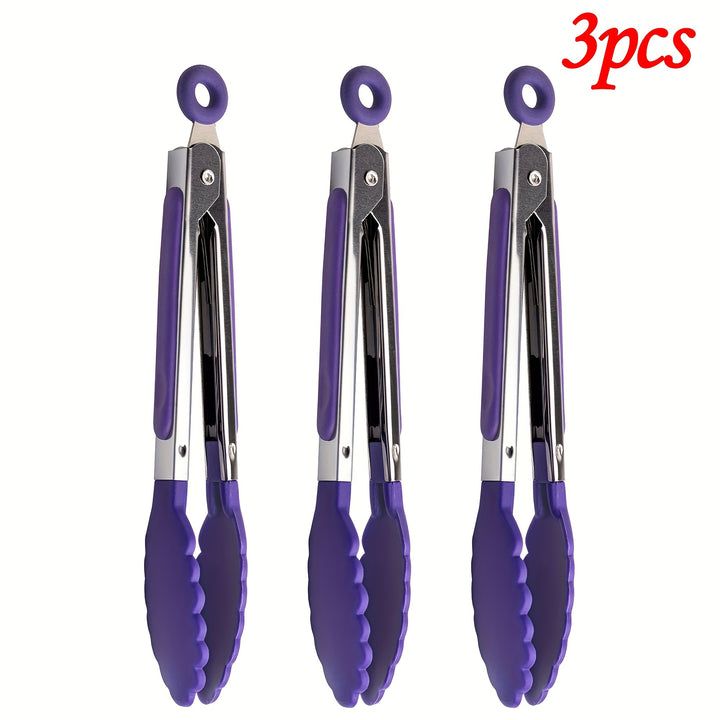 3pcs / 7pcs Kitchen Tongs, 7 Inch Small Silicone Tongs with Stainless Steel Silicon Handles and Nylon Tips, Heat Resistant Non-Stick Cooking Tongs, Mini Locking Food Tongs for Cooking Salad Grilling and Frying