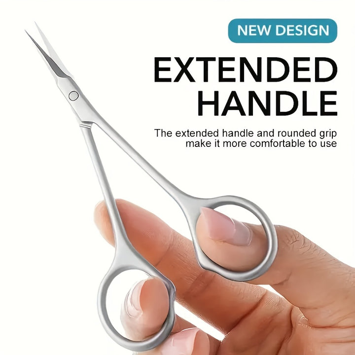 [1pc Fine Pointed Cuticle Scissors] 1pc Ambidextrous Stainless Steel Cuticle Scissors - Fine Pointed Tip, Extended Handle, Multi-Purpose Beauty Tool for Nail Art, Eyebrow & Eyelash Trimming, Unscented Dead Skin Remover