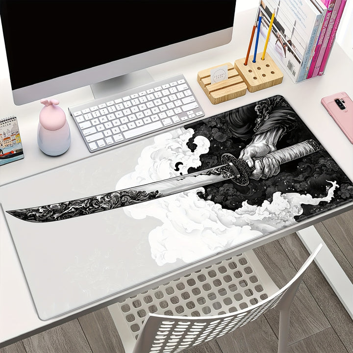 Extra-Large Japanese Samurai Sword Gaming Mouse Pad - 80.01 x 29.97 cm, Stitched Edges for Durability, Natural Rubber Desk Mat