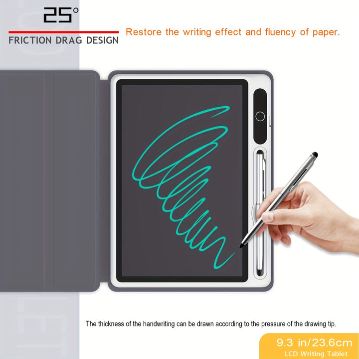 23.62cm LCD Writing Tablet With Leather Protective Case, Drawing Board Digital Handwriting Pad Doodle Board, Gifts For Students/Adults And Christmas, Writing Supplies For Family School Or Office Supplies