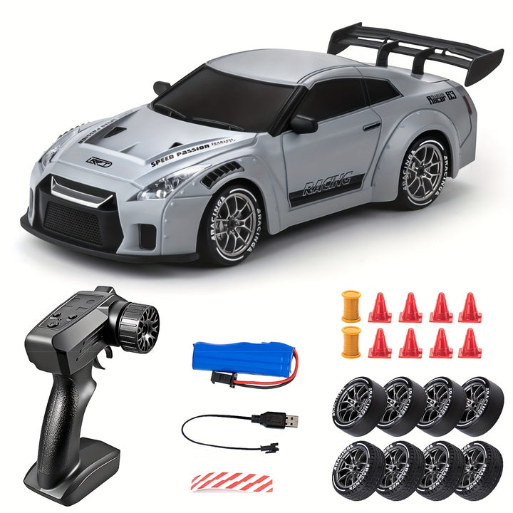 1:24 Remote Control Drift Car, 2.4Ghz 4WD Remote Control Car with Lights, Tires And Road Obstacle Tools, Best Birthday, Halloween, Christmas Gifts for winter