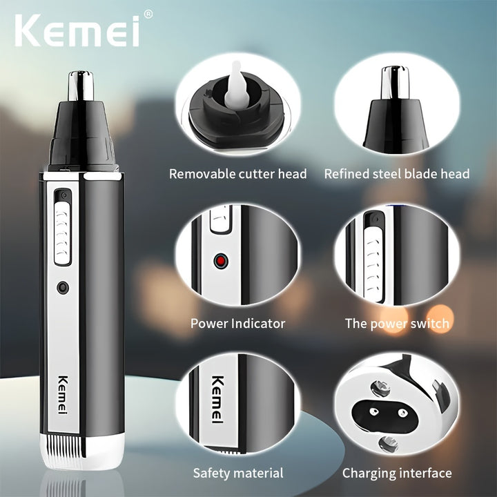 Kemei 4-in-1 Professional Grooming Kit, USB Rechargeable Nose & Ear Hair Trimmer, Beard and Eyebrow Razor, Men'S Personal Care Tools with Nickel Battery, ≤36V Operating Voltage