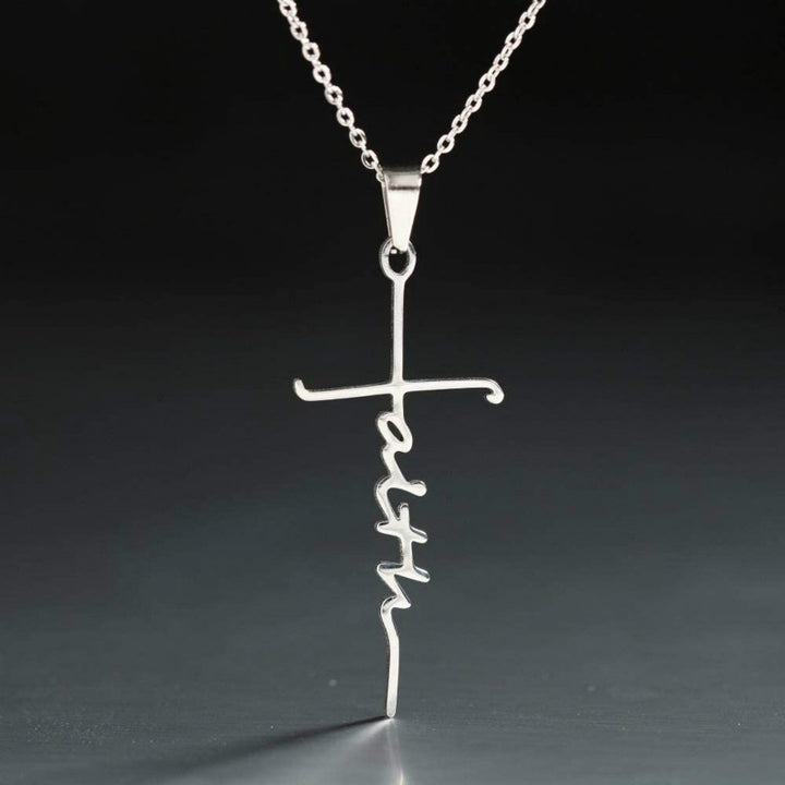 1pc New Stainless Steel Faith Word Church Prayer Religious Pendatn Necklace
