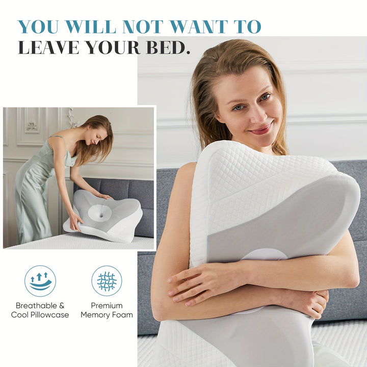 Ergonomic Cervical Neck Support Pillow, Designed with Contours, Made of Memory Foam for Orthopedic Support