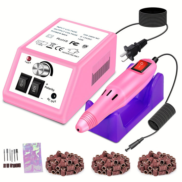 156pcs Professional Electric Nail Drill Machine Set - Low Noise, Vibration-Free, Adjustable Speed, LED Light, Ergonomic Design - For Acrylic Nail, Gel Art, Nail Polish Remover, Pedicure, Glazing, Polishing, and Grinding