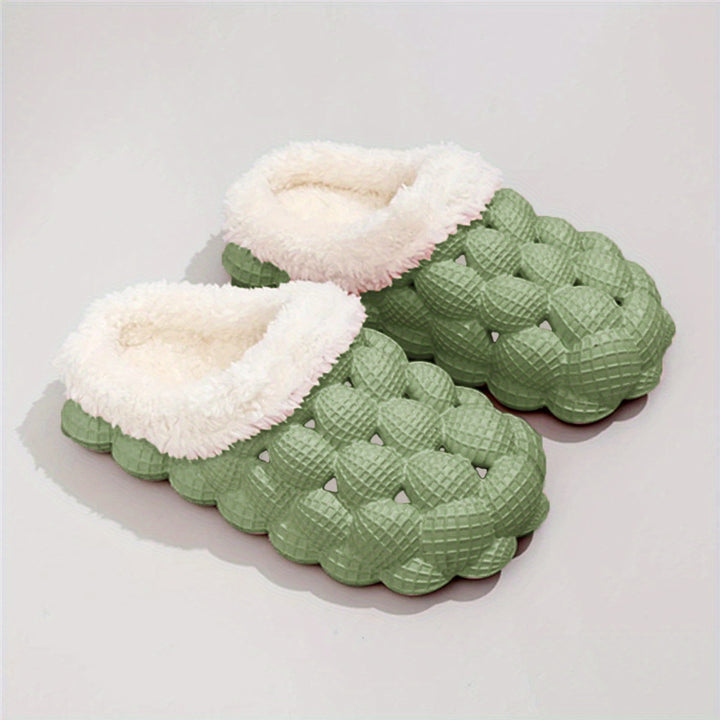 Women's Fleece Lined Bubble Slides, Non-Slip Soft Sole Warm Slippers