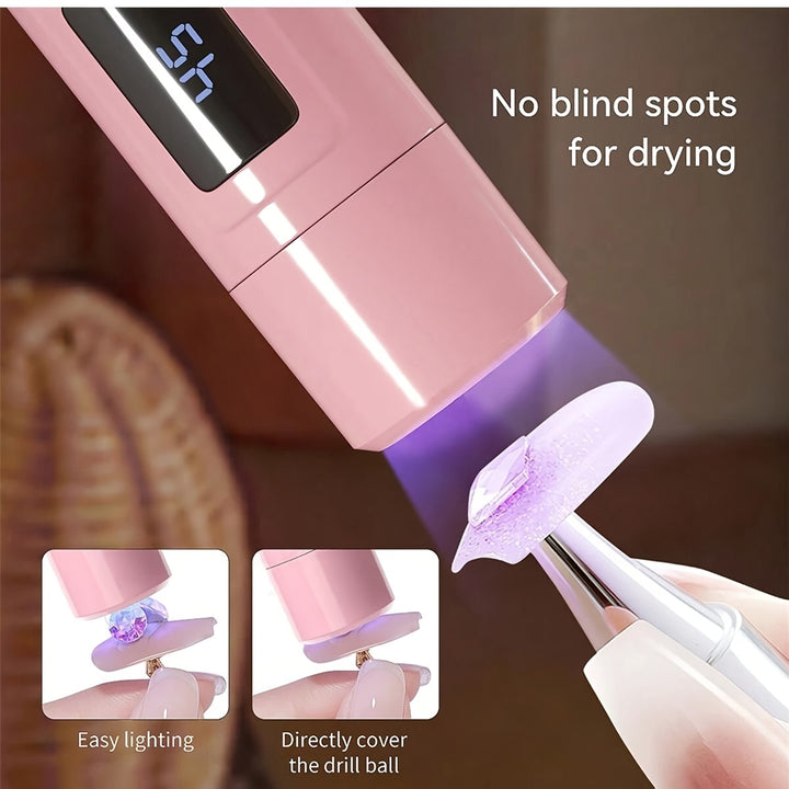 Pink LED Nail Lamp with 360° Rotation and Extra Nail Stamp - USB Powered, 45s/60s Timer Set, and Condenser Lens for Perfect Manicures