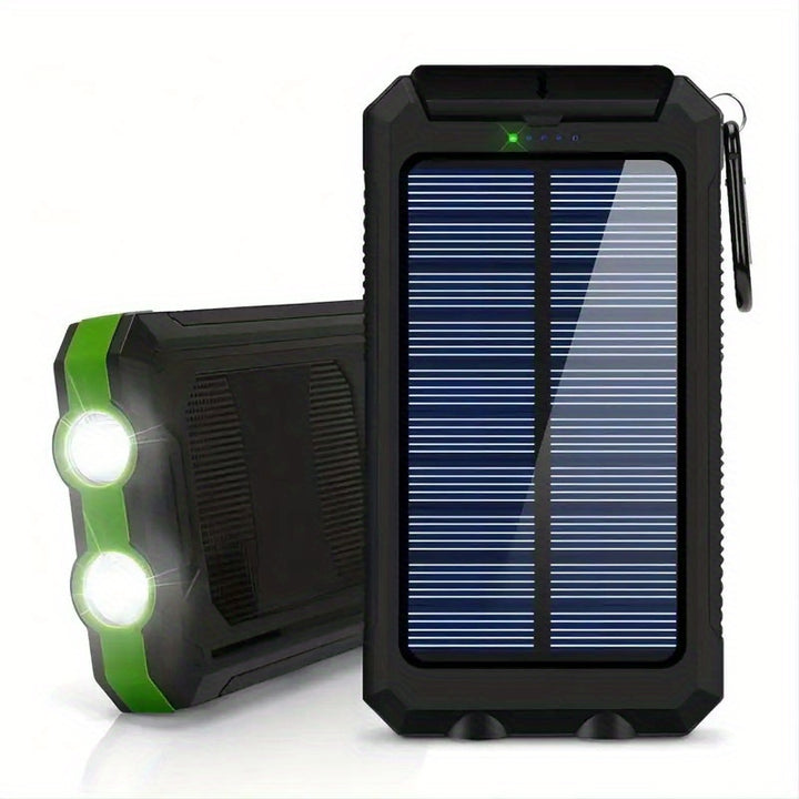1pc, Portable Solar Power Bank with External Battery Charger and Strong LED Light, 2 USB Charging Ports for Outdoor Camping, Hiking and Emergency Use