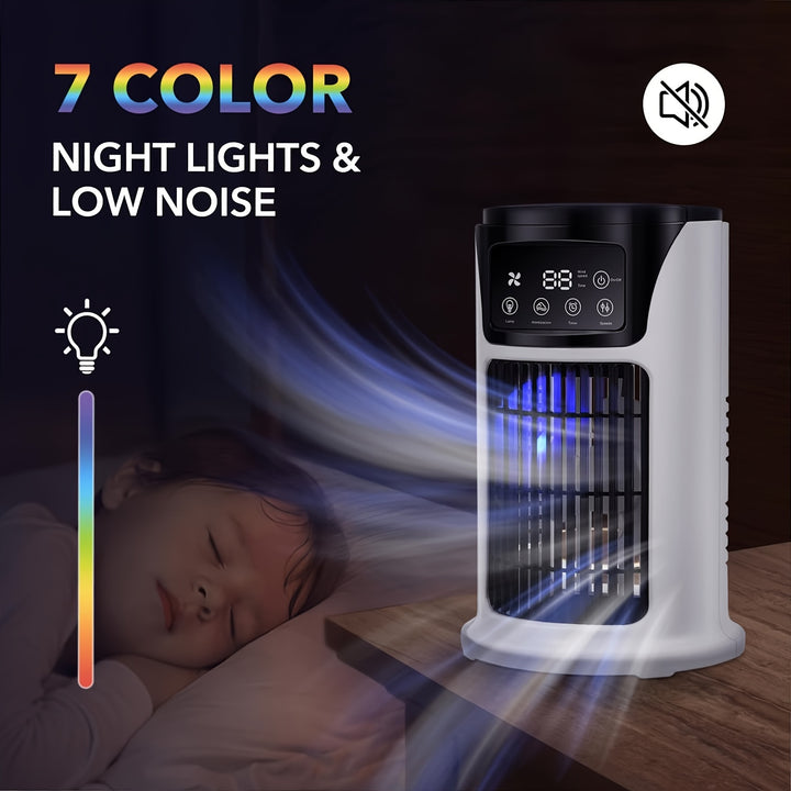 Portable Air Conditioner Humidifier Atmosphere Light Fan USB Cooler Air Conditioner, 3in 1 Function, Office Household Essential Cooler USB Portable Air Conditioner USB Fan