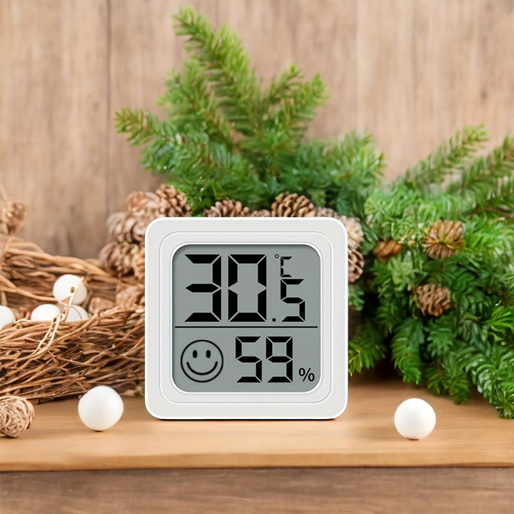 Compact Digital Hygrometer & Thermometer with Smile Icon - Indoor Temperature and Humidity Monitor, Battery-Powered (Non-Rechargeable), Durable Plastic, Single Use - 1pc