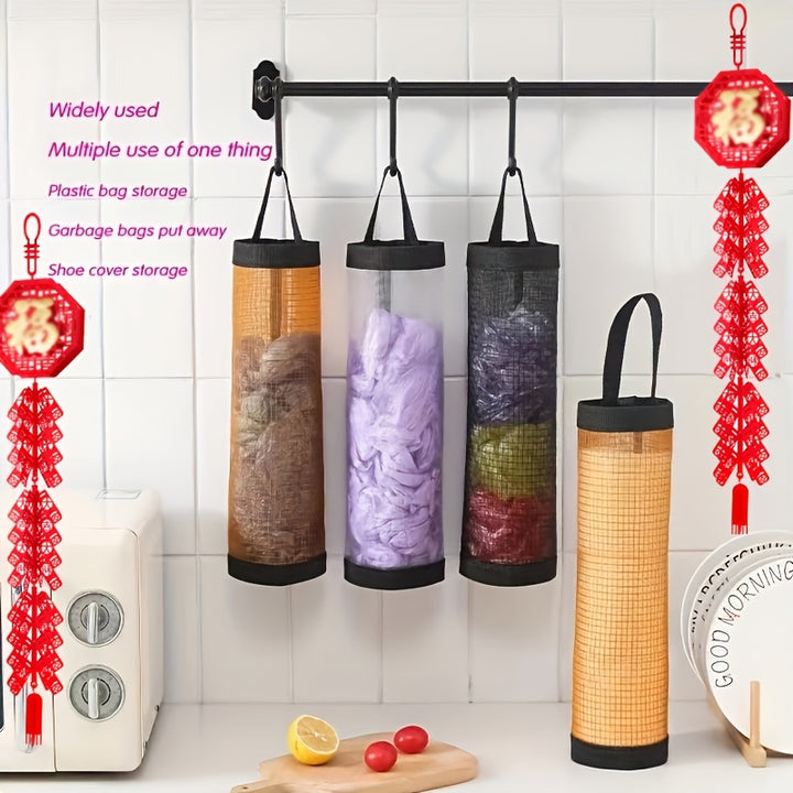 Plastic Bag Organizer 1pc Plastic Bag Holder, Mesh Hanging Storage Distributor, Foldable, Breathable, Washable Hanging Mesh Garbage Bag Organizer, Suitable for Kitchen Plastic Bag Storage