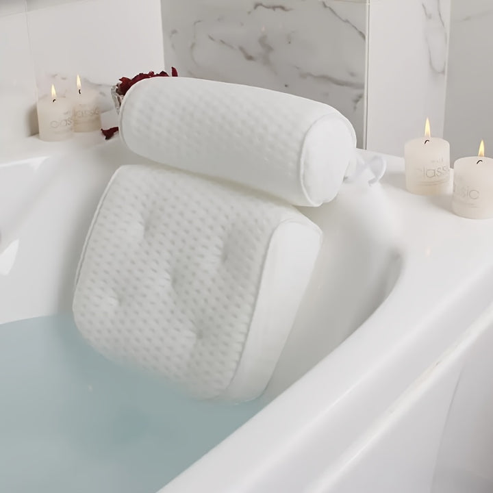 [Anti-slip Pillow for Neck Support] Bathtub Anti-slip Pillow, Spa Bath Pillow, with Anti-slip Suction Cups, for Neck and Back Support, Bathroom Accessories, Bathtub/Bathroom Accessories