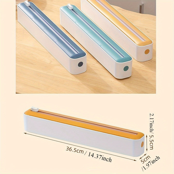 1pc Plastic Film Cutter, Fresh Film Cutter Dispenser, Refrigerator Magnetic Plastic Film Universal Cutting Box, Magnetic Refillable Plastic Packaging Dispenser With Cutter, Kitchen Tin Paper Cutting, Kitchen Tools