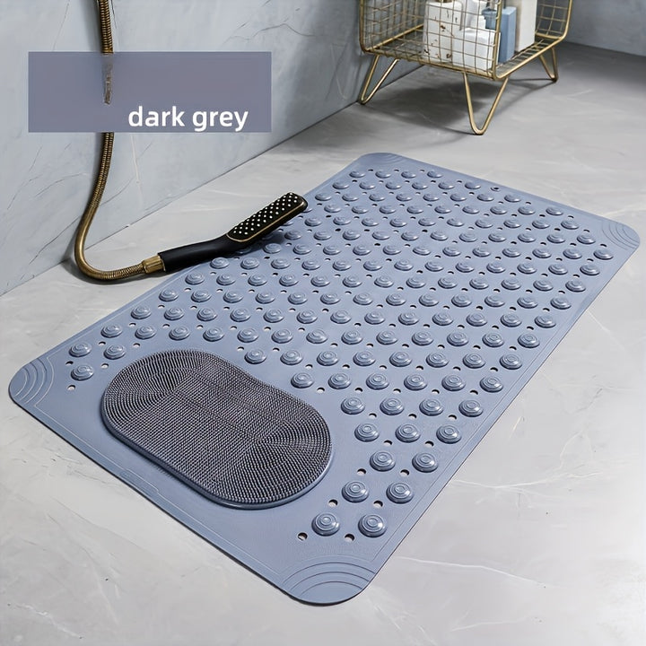 Light Blue Textured Anti-Slip Bath Mat with Drainage Holes - PVC Shower Stall Mat for Home Bathroom, Circular Pattern Design, 0.8cm Thick, 2600g/㎡, Rectangular Shape, Bathroom Accessories