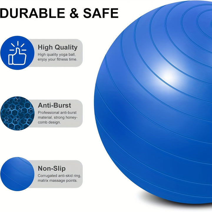 Exercise Yoga Ball For Workout Pilates Stability - Anti-Burst And Slip Resistant For Physical Therapy, Birthing, Stretching & Core Workout, Office Ball Chair, Flexible Seating, Home Gym