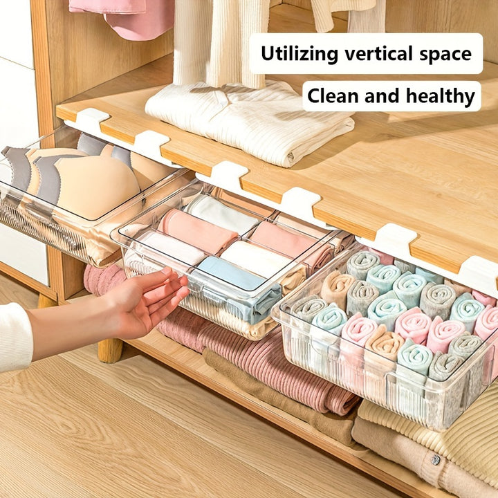 [Durable Organizer] 15-Layer Space-Saving Wall-Mounted Underwear & Socks Organizer | Durable Waterproof Plastic with Transparent Shelves, Lightweight Design for Closet Storage, 11.42x8.66x3.54 Inch