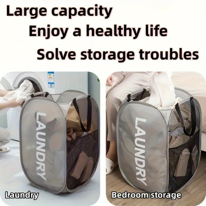 Large Capacity Collapsible Laundry Hamper - Breathable Mesh Side, Dual Handles, Easy Carry, Space-Saving Storage, Suitable for 14+ Years, Ideal for Bedroom, Bathroom, Closet Organization