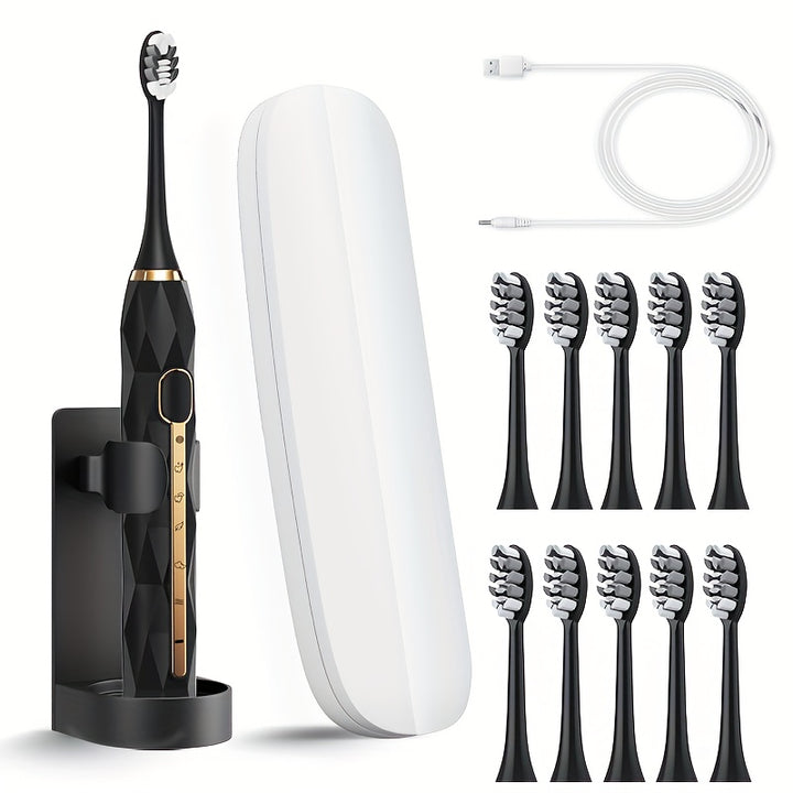 Acoustic Electric Toothbrush USB Rechargeable Couple Rechargeable Metal Shaft Adult Man And Woman Rechargeable Toothbrush Intelligent Timer 10 Replaceable Toothbrush Heads 5 Colors A Toothbrush Base A Portable Case