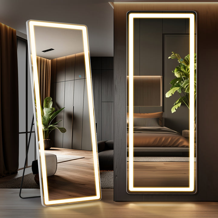 [LED Lighted] Arched Full-length Dressing Mirror - Aluminum Frame with LED Light - For Bedroom or Living Room Use