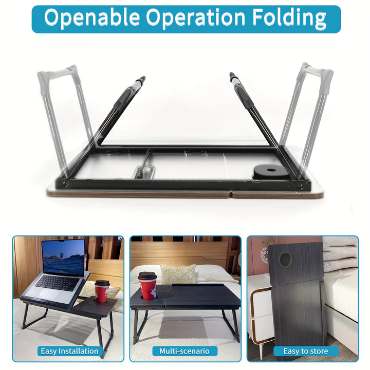 Adjustable Height Foldable Lap Table, Sturdy and Resistant Multifunctional Portable Desk with Cup Holder for Home Office, Study, and Reading