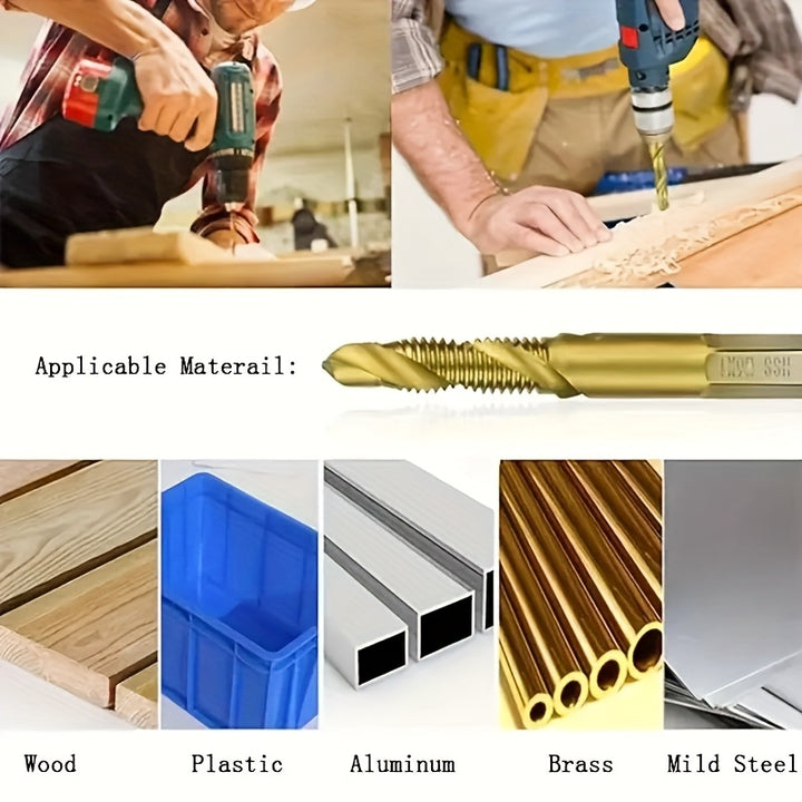 [Titanium Drill Bit Set] GOXAWEE 6pcs Titanium Drill Tap Combination Bit Set - 1/4" Hex Shank Screw Tapping Countersink Drill Bits - Metric Thread M3 M4 M5 M6 M8 M10 Taps Tool for Wood, Plastic & Metal