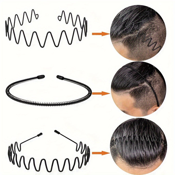 Metal Hair Band For Men Headband Women Hair Bands Men Unisex Black Wavy Spring Outdoor Sports Headbands For Men's Hair Band Hoop Clips Women Accessories Simple Elastic Non Slip Head Band Headwear, Ideal choice for Gifts