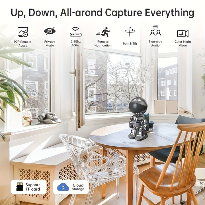 [Intelligent Robot Security Camera] 3 Million Pixels Pet Home Intelligent Security Camera - Motion Detection HD Robot Camera with Two-way Voice, Automatic Tracking, Alarm, and 360 HD Night Vision - Cell Phone Remote Monitorin